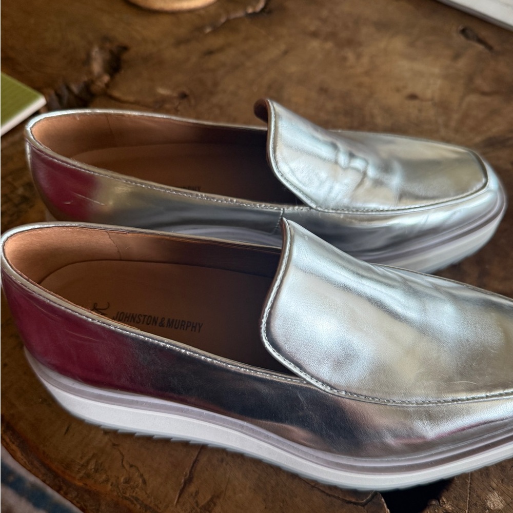 Johnston & Murphy Metallic Silver Loafers